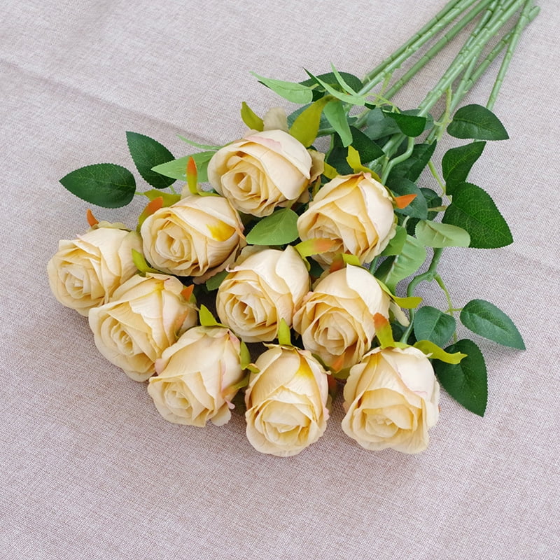 Eternal Blossom 10pcs Gold Rose Artificial Flower,Artificial Rose Silk  Flower 50cm Fake Rose Blossom Bridal Bouquet for Home Wedding Decor (Gold)