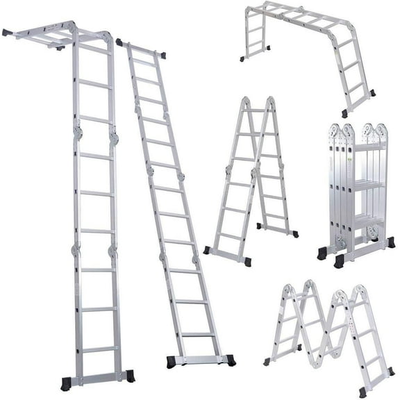7 in 1 Folding Step Ladder 12.5ft Multi Purpose Aluminum Extension Ladder