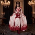thumbnail image 5 of Meltox Women's Halloween Gothic Maxi Dress V Neck Long Sleeve Fit and Flare Floor Length Party Elegant Vintage Dress for Women Red M, 5 of 8