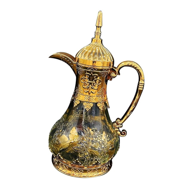 Tetera de vidrio de cafetería de café en árabe 1600 ml de gran capacidad Portilla de té de té árabe portátil hervidor de té para reuniones de viajes Oro