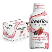 Freeflow Fit Energy Shots, Strawberry Burst, Natural Caffeine Boost with L-theanine, Ginseng, Vitamins, Prebiotics, Electrolytes (6 Count, 2oz Shots)