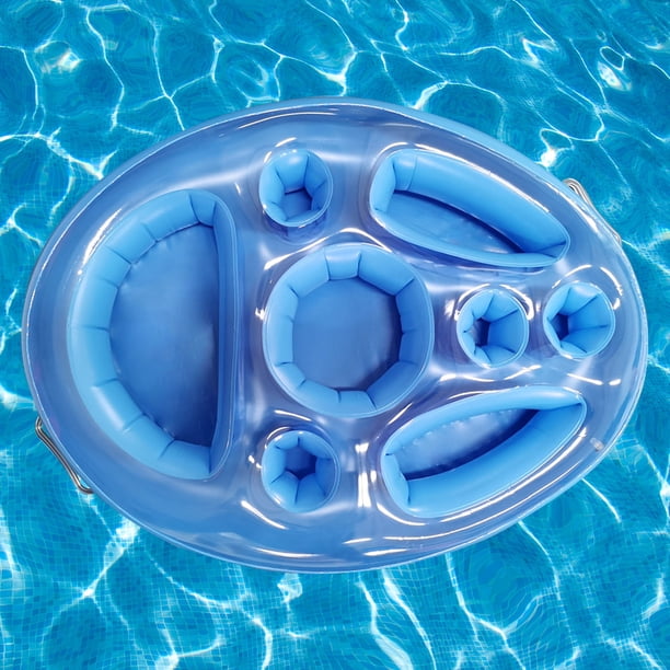 Soporte para bebidas inflable para piscina, bandeja para mesa de bebidas de PVC para fiesta (sin inflador azul)