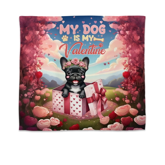 My Dog Is My Valentine Cute French Bulldog in Gift Box Tapestry Dog Lover Gifts Wall Hanging Backdrop Home Decor - 3006