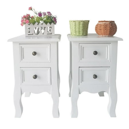 Two Drawer Bed Side Cabinet - Zimtown Set of 2 Retro White Wood Bedside Nightstand Bedside Table End Side Table with 2 Drawers Bedroom Organizer Furniture
