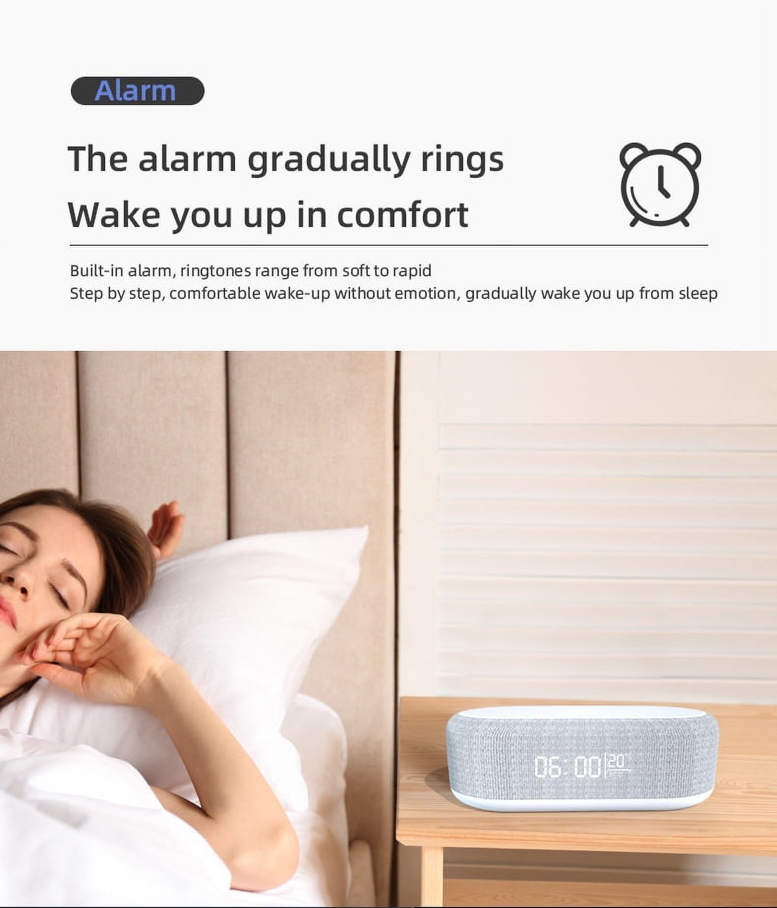 Tancola Regular Calming Bedroom Sleep Sound Machine with Wireless Charger, Digital Alarm Clock, Night Light for Adult, White