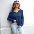 thumbnail image 4 of Suéter Informal de Punto Grueso con Cuello en V y Larga para Mujer con Hombros Descubiertos Azul Oscuro L, 4 of 8
