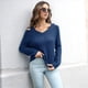 thumbnail image 4 of Suéter Informal de Punto Grueso con Cuello en V y Larga para Mujer con Hombros Descubiertos Azul Oscuro S, 4 of 8