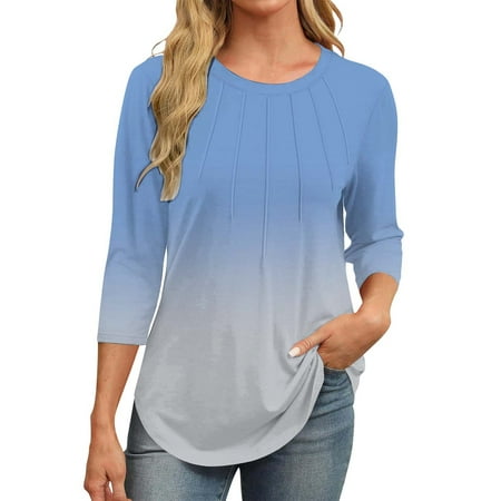 FUELEGO Deal Of The Day Lightning Deals 3/4 Length Sleeve Womens Tops Corset Tops for Women Crew Neck Tops for Women Womens Workout Tops Plus Size Tops for Women Summer Tops for Women