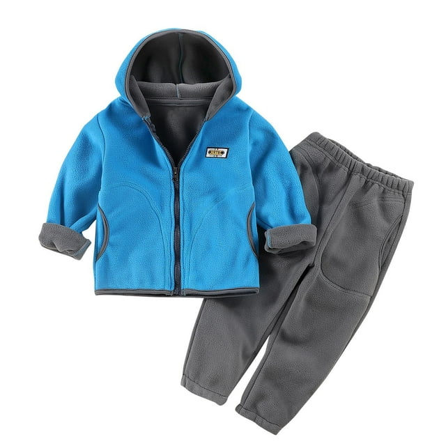 Huvoen Ensemble de Sweat à Capuche pour Enfants Filles Garçons Mode Décontractée Manches Longues Col Rond Imprimé Bouton Bleu 7 Ans