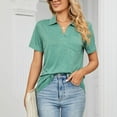thumbnail image 2 of Women's Short Sleeve Polo Shirts Summer Collared Top Casual V Neck Loose Fit T Shirt, 2 of 8