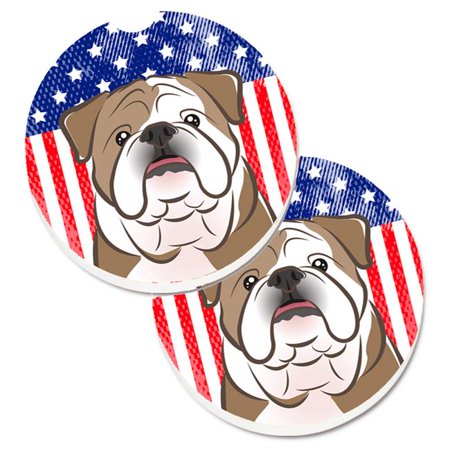 

American Flag & English Bulldog Set of 2 Cup Holder Car Coaster