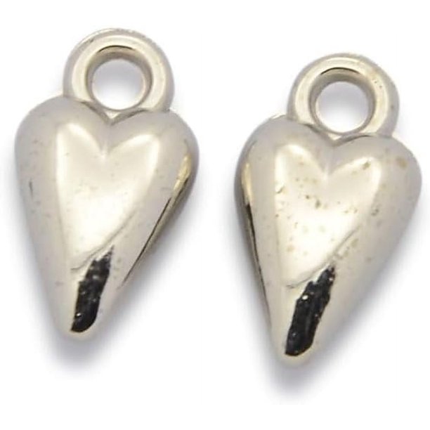 50 colgantes de corazón con forma de corazón de melocotón de 2 mm con agujero pequeño, de platino, para collares, pulseras, pendientes y bisutería, de 7 x 13 mm.