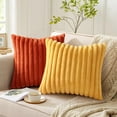 thumbnail image 6 of Pallene Faux Fur Plush Lumbar Throw Pillow Covers 12x20 Set of 2, Luxury Soft Fluffy Striped Decorative Pillow Covers for Sofa, Couch, Living Room, Mustard Yellow, 6 of 16