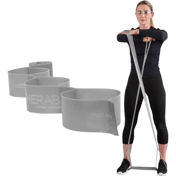 THERABAND CLX Band with Loops, 5 FT, Silver, Super Heavy Thickness, 10.2 LBS Resistance, Level 7