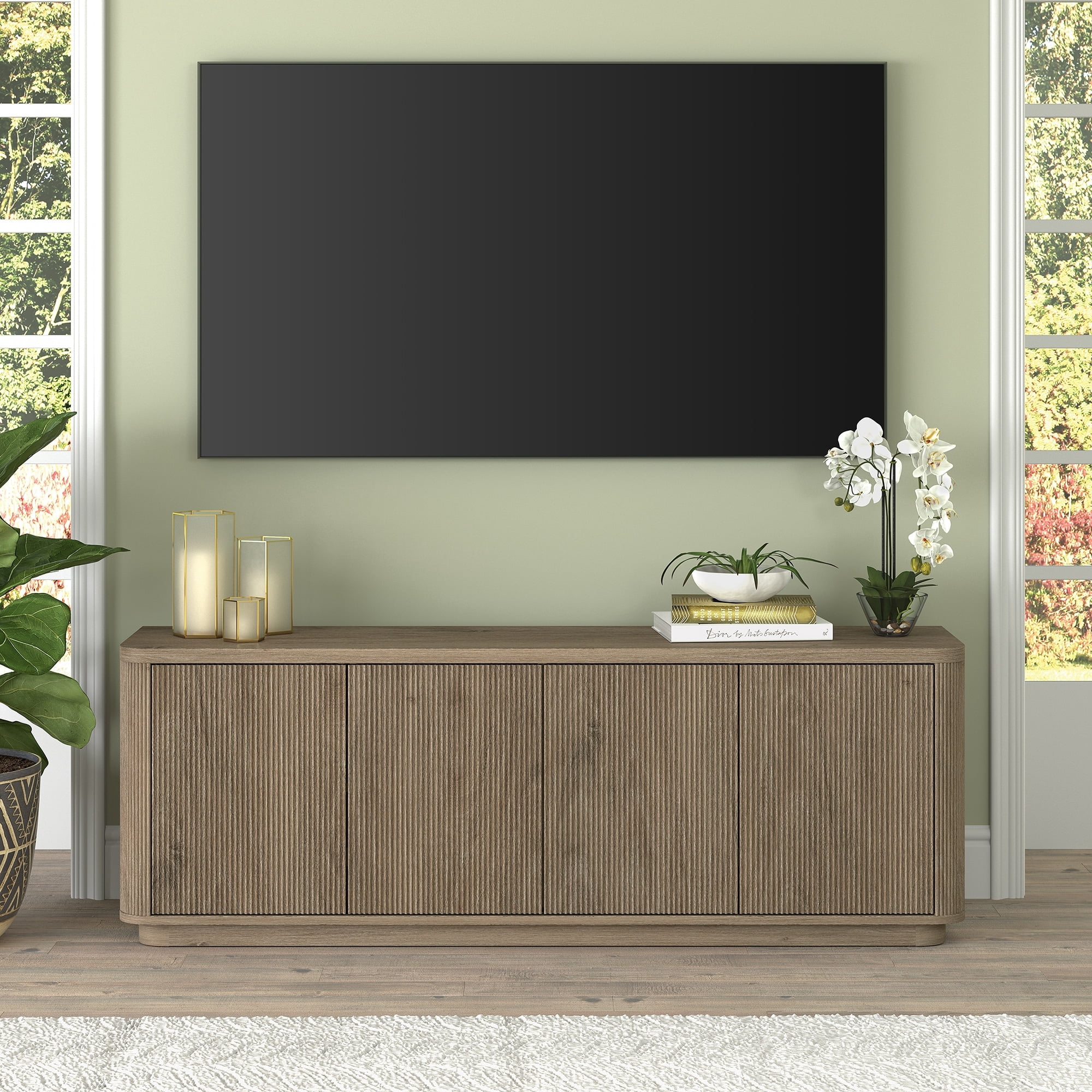 Heath & Cliff Easton Rectangular TV Stand for TV's up to 75" - 68" Wide Antiqued Gray Oak