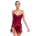 thumbnail image 1 of Jizyo Robe de Danse Salsa Latin pour Femmes Bretelles Spaghetti Robe de Danse Costume de Danse Salsa de Salon Bourgogne G, 1 of 6