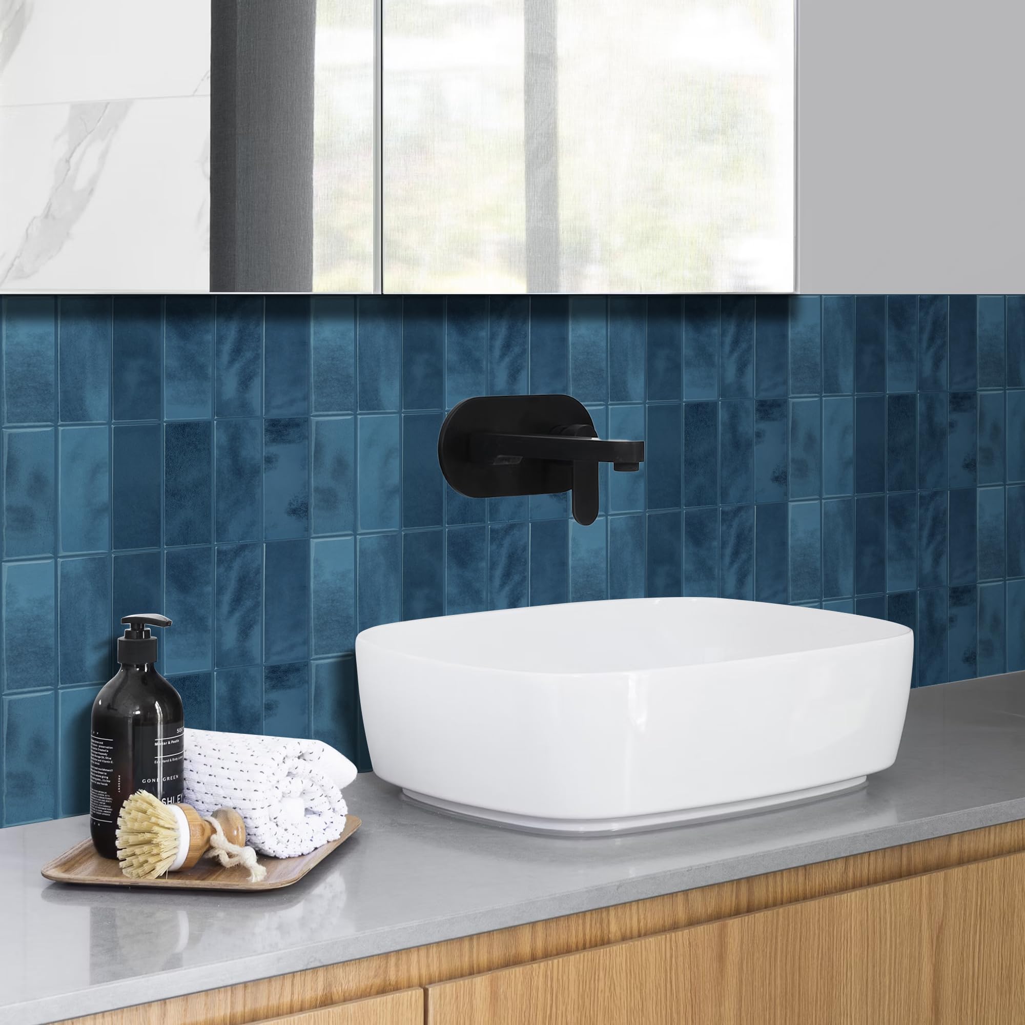 5 Pack Peel and Stick Backsplash Subway Tiles, Extra Thick 3D Wall Panels, Heat & Water Resistant, Easy DIY Kitchen, Bathroom, Laundry, Fireplace & Rental Home Wall Décor (12 x 12 in), Blue