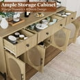 thumbnail image 5 of Buffet Cabinet with Storage, 62" Large Sideboard, Wooden Cabinet With 3 Drawers and 4 Fluted Glass Doors, Coffee Bar Table for Kitchen (Burlywood), 5 of 9