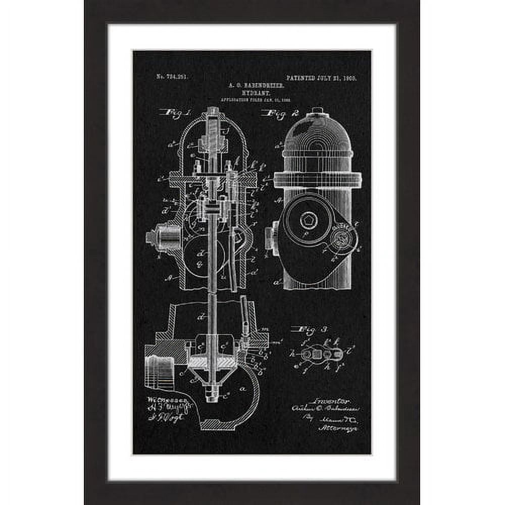 "Hydrant 1903 Black Paper" Framed Painting Print