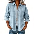 thumbnail image 4 of Denim Jackets for Women Tassel Brushed Long Sleeve Button Up Casual Open Front Jean Coat with Pockets, 4 of 9