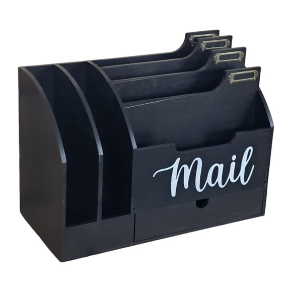 Organizador de Correspondencia de Madera con Múltiples Compartimentos y Cajón para Ordenar Cartas Sobres Papeles Accesorios Adecuado para Oficina negro