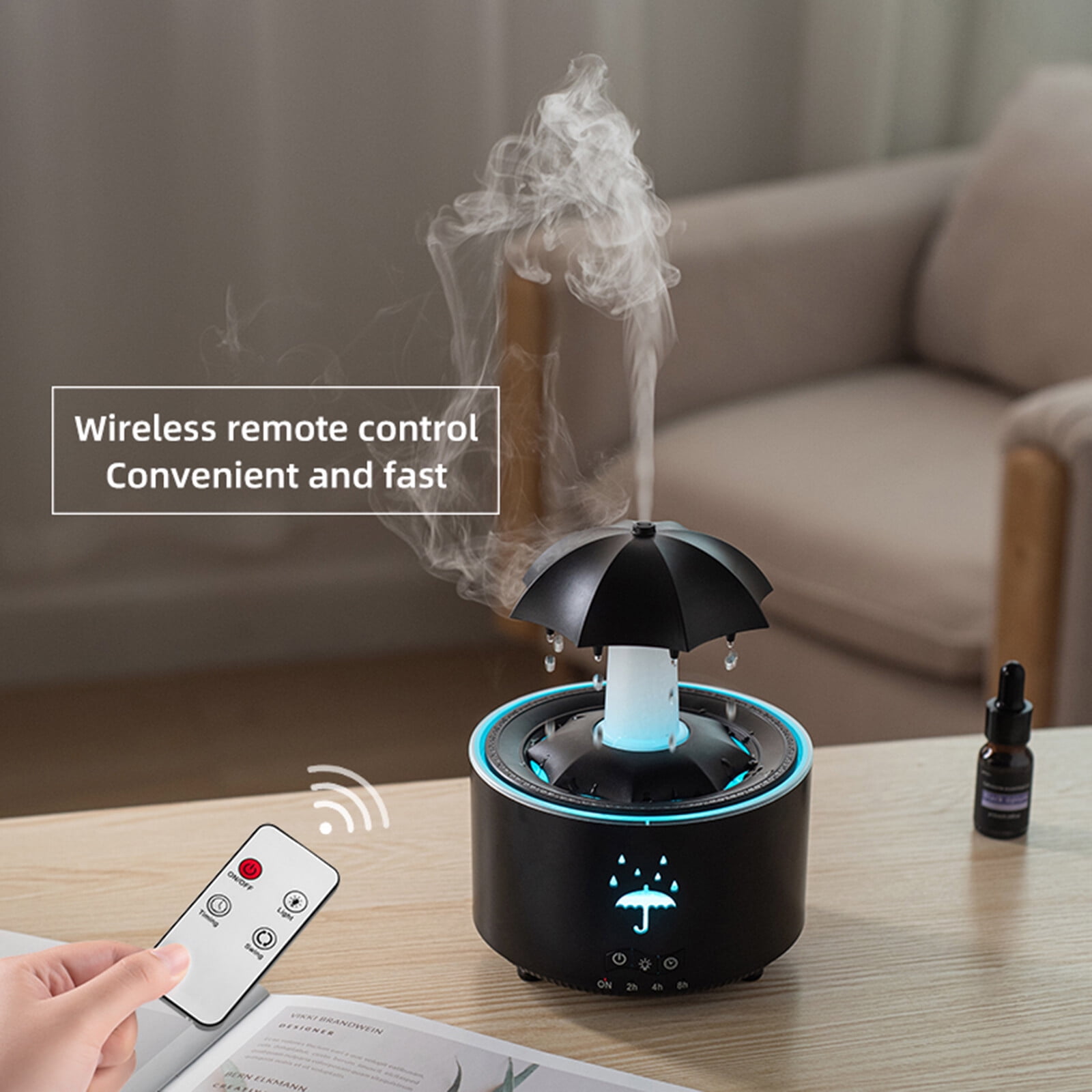 Eurhowing 350ML Cool Mist Humidifier for Bedroom & Baby Room, 3-IN-1 Essential Oil Diffuser, Remote Control Air Vaporizer 7-Color Light, Auto Shut-Off, Ultra Quiet, Black