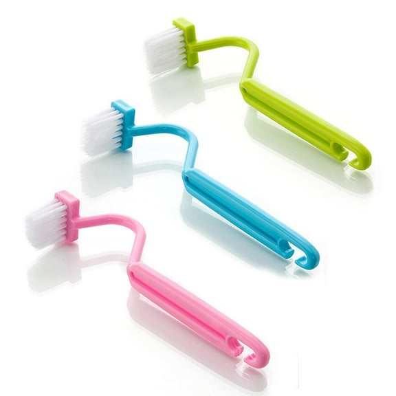 3pc Plastic Toilet Under Rim Cleaning Brush S-Type Curved Bent Handle For Home