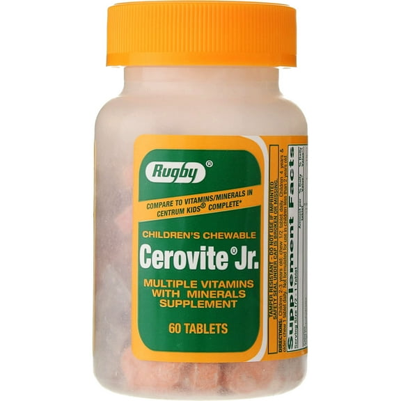 Rugby Cerovite Jr. Children's Vitamin & Mineral Supplement Chewable Tablets, 60 Ct (2 Pack) (Bundle)