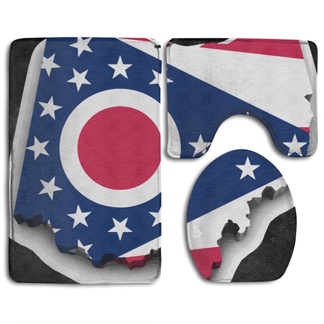 ABPHQTO Bandera de Ohio Juego de alfombras de baño de 3 piezas Alfombra de baño Alfombra de contorno y tapa de inodoro ABPHQTO Cont-CHAPPLE-13156