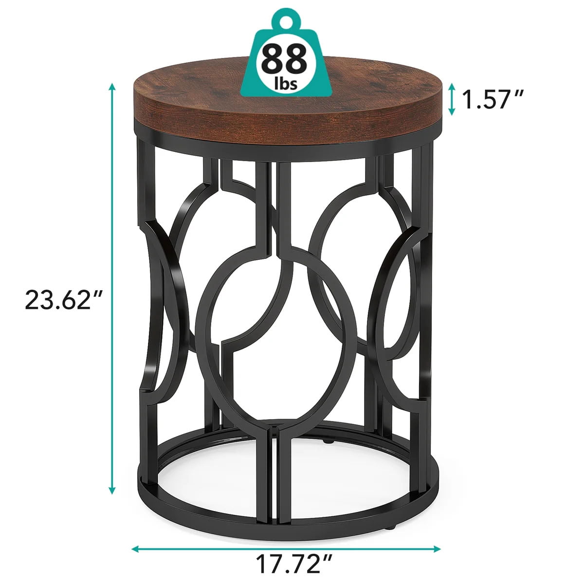 MAYEERTY Round End Table, Industrial Side Table with Metal Hollow Frame, for Living Room, Bedroom, Small Spaces