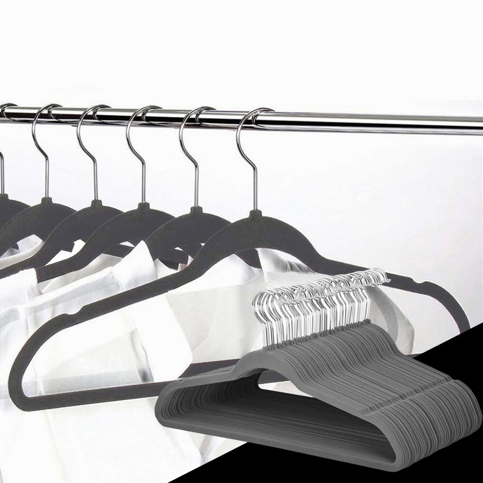 LYCAQL Velvet Hangers 20 Pack - Clothes Hanger W/Tie Bar - Non-Slip, Swivel Hook Slim Felt Hangers - Suits, Clothes, Pants, Coat Hanger - Gray Heavy Duty Non Slip