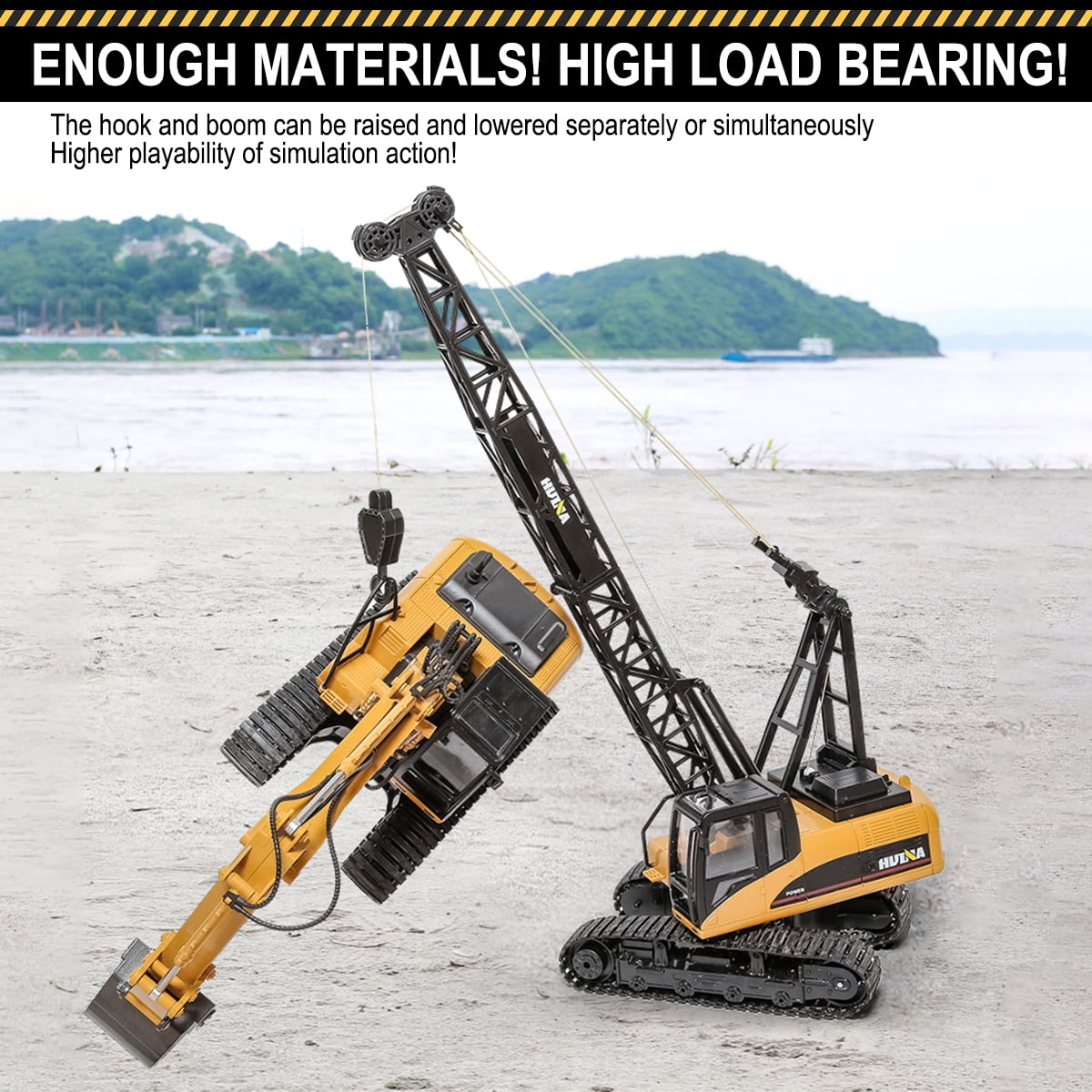 Fisca 1/14 Metal Hook Remote Control Crane Crawler Toys for Kids, 15 Channel RC Construction Vehicles Trucks Toys