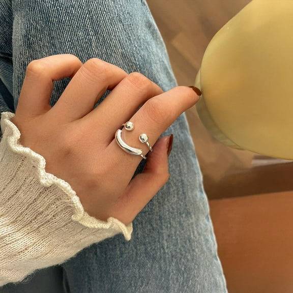 SSD_925 Sterling Silver Cute Ring | Adjustable Smile Silver Ring | Statement Silver Ring | Smiley Face Adjustable Ring | Unique Dainty Ring