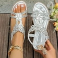 thumbnail image 2 of Xijirk Boho Glitter Sandals for Women Rhinestone T Strap Flat Sandals with Elastic Slingback Soft Sole Casual Shoes Comfortable Flip Flops for Beach Leisure,Silver,9, 2 of 9