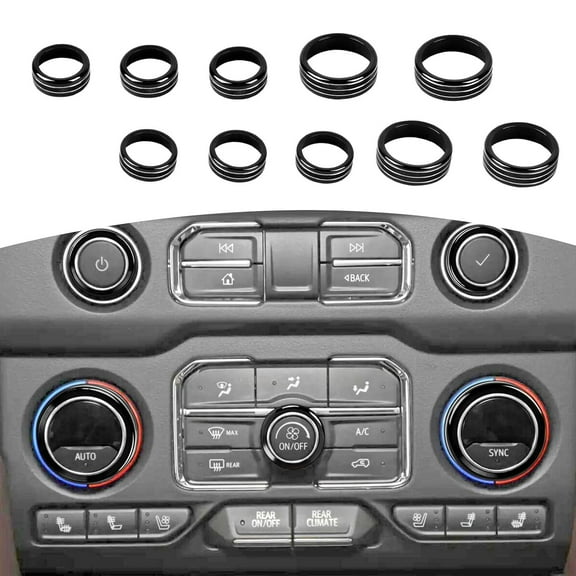 RT-TCZ for Silverado Console Control Knob Covers Trim Rings for Chevy Silverado 2019 up for Suburban 2020 up for Tahoe 2021 up Black Interior Accessories 10pcs