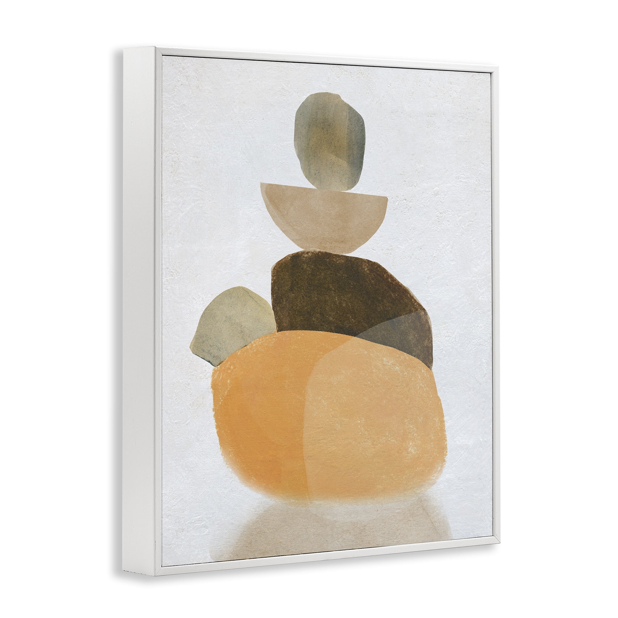 Stupell Industries Stacked Rocks Neutral Tones Abstract Painting White Framed Art Print Wall Art, 24 x 30