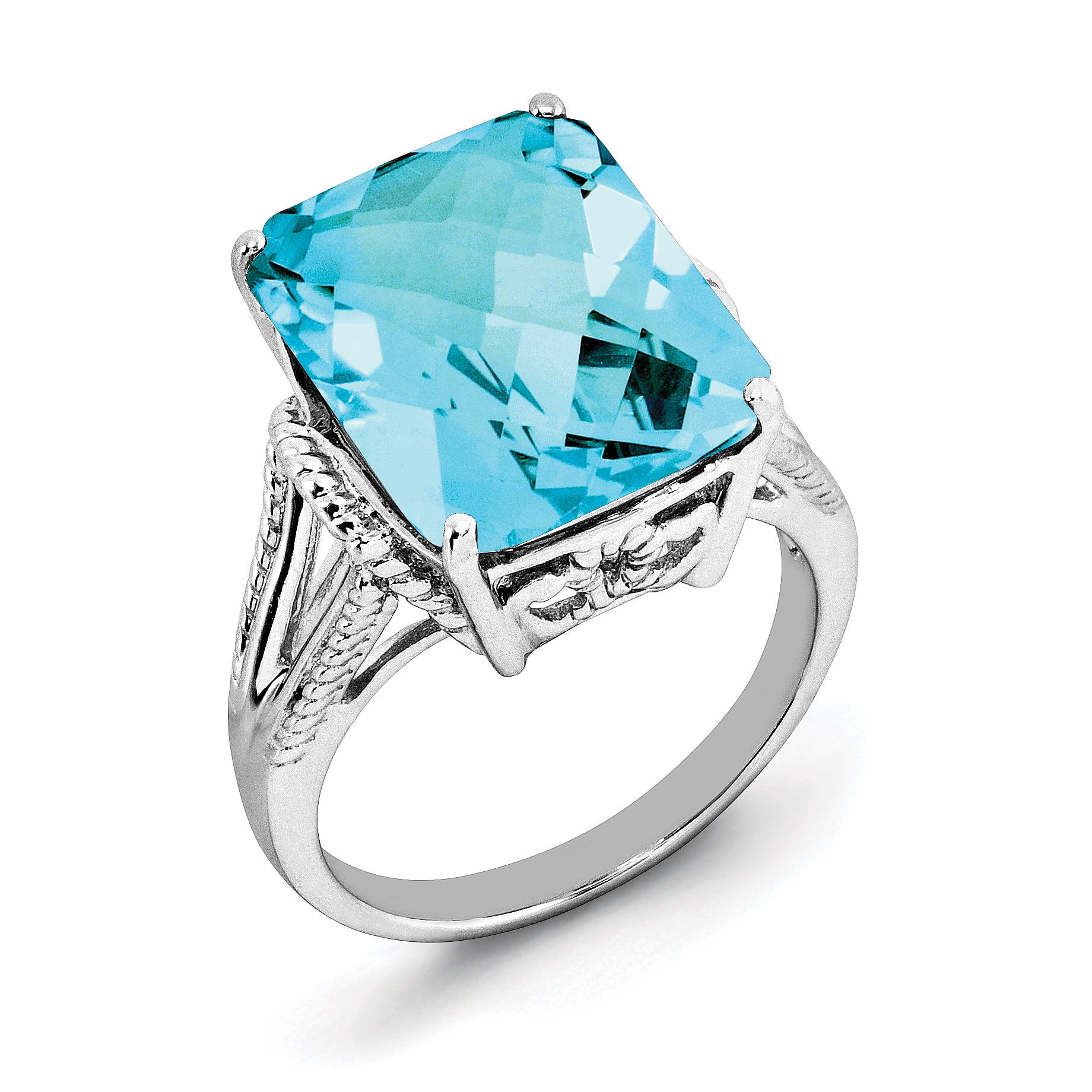 Sterling Silver Checker-Cut Blue Topaz Ring by Best Price Product