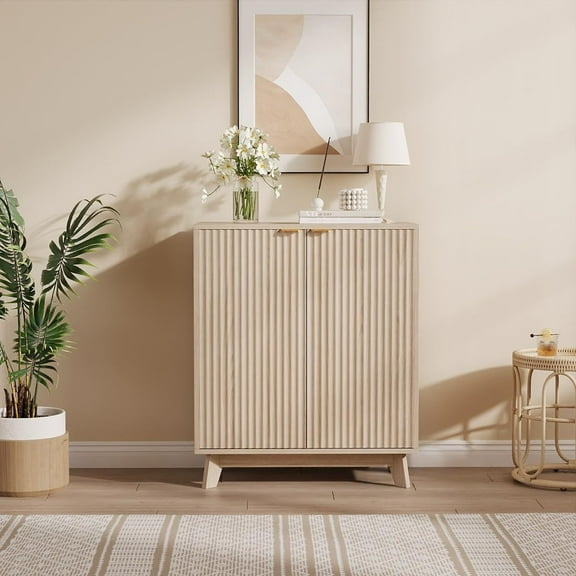 Danolapsi Fluted Cabinet with Storage, Buffet Sideborad with 2 Doors, Kitchen Buffet Storage Accent Cabinet with Adjustable Shelves for Living Room, Entry, Hallway