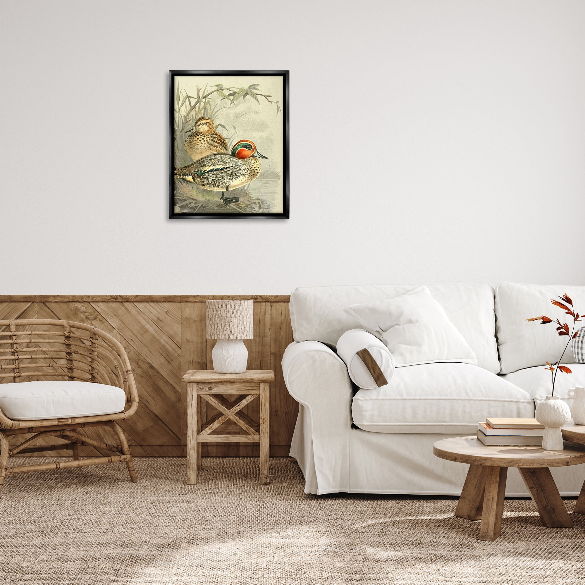 Stupell Industries Ducks with Pond Botanicals Animals & Insects Painting Black Floater Framed Canvas Art Print Wall Art, 25 x 31