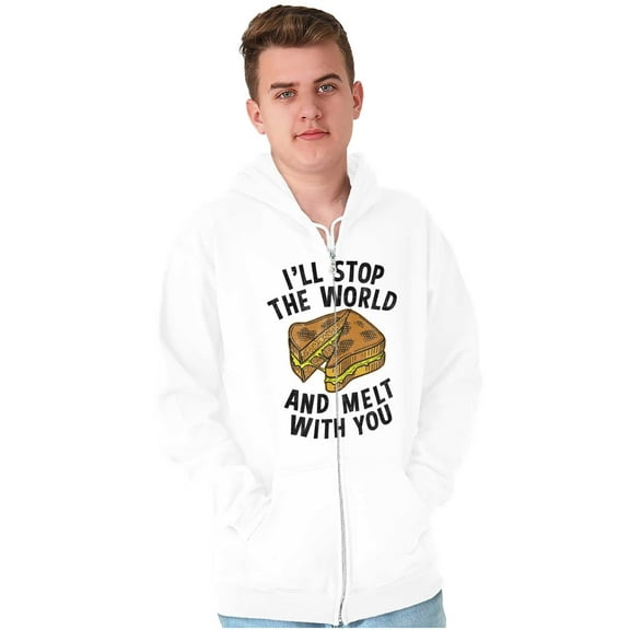 Stop World Melt You Grilled Cheese Unisex Fleece Graphic Zip Up Hoodie Brisco Brands 5X