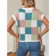thumbnail image 6 of Womens Summer Crew Neck Cap Sleeve Crop Color Block Knit Short Sleeve Sweater Blue + Bean Green L, 6 of 9