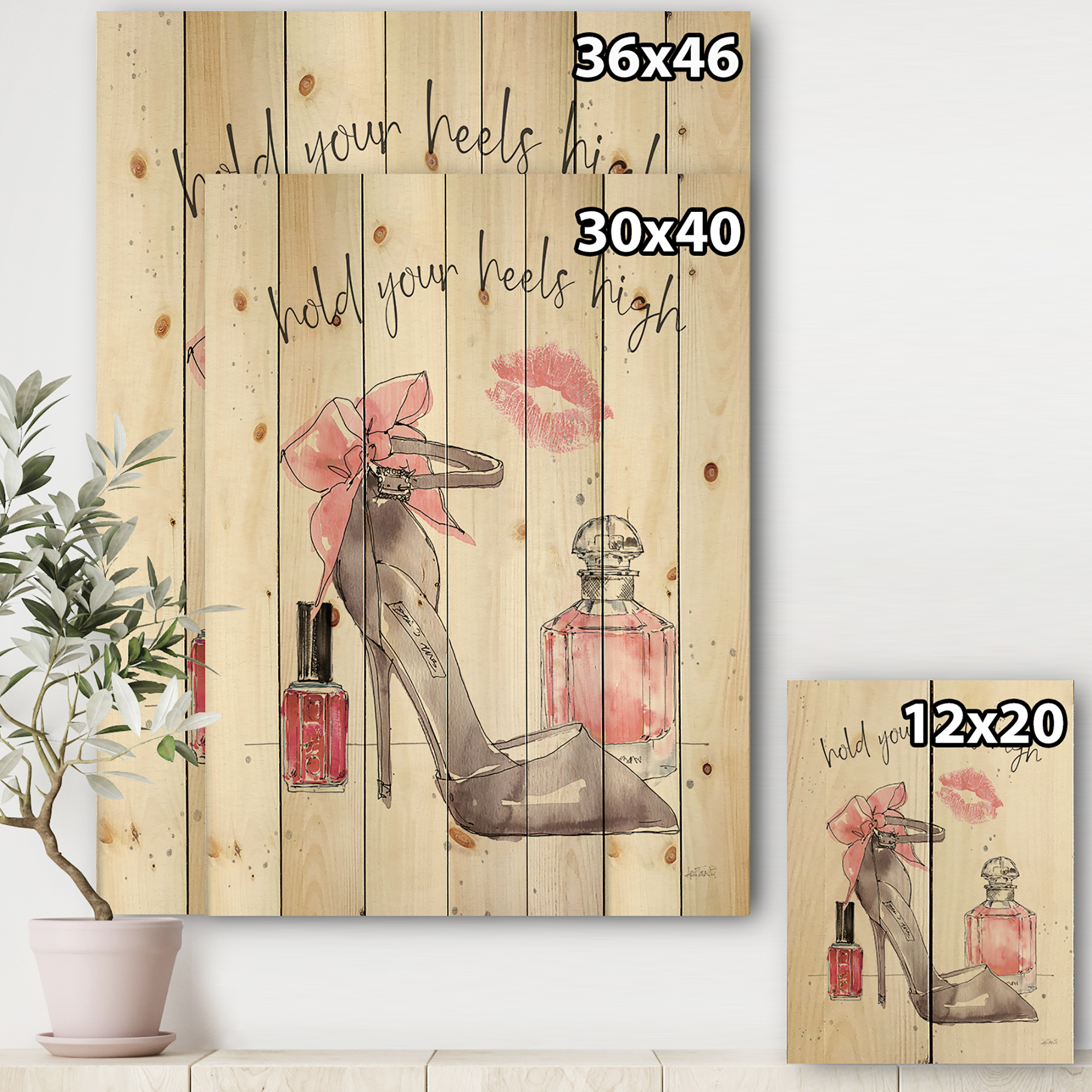 Designart 'Presitge Chic Accents IV' Fashion Print on Natural Pine Wood