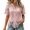Pink, variant on Women Hollow Out Lace Short Sleeve Blouse ElegantStand Collar Button Front Eyelet Lace Shirt Breathable Crochet Flare Sleeve Tops Black L