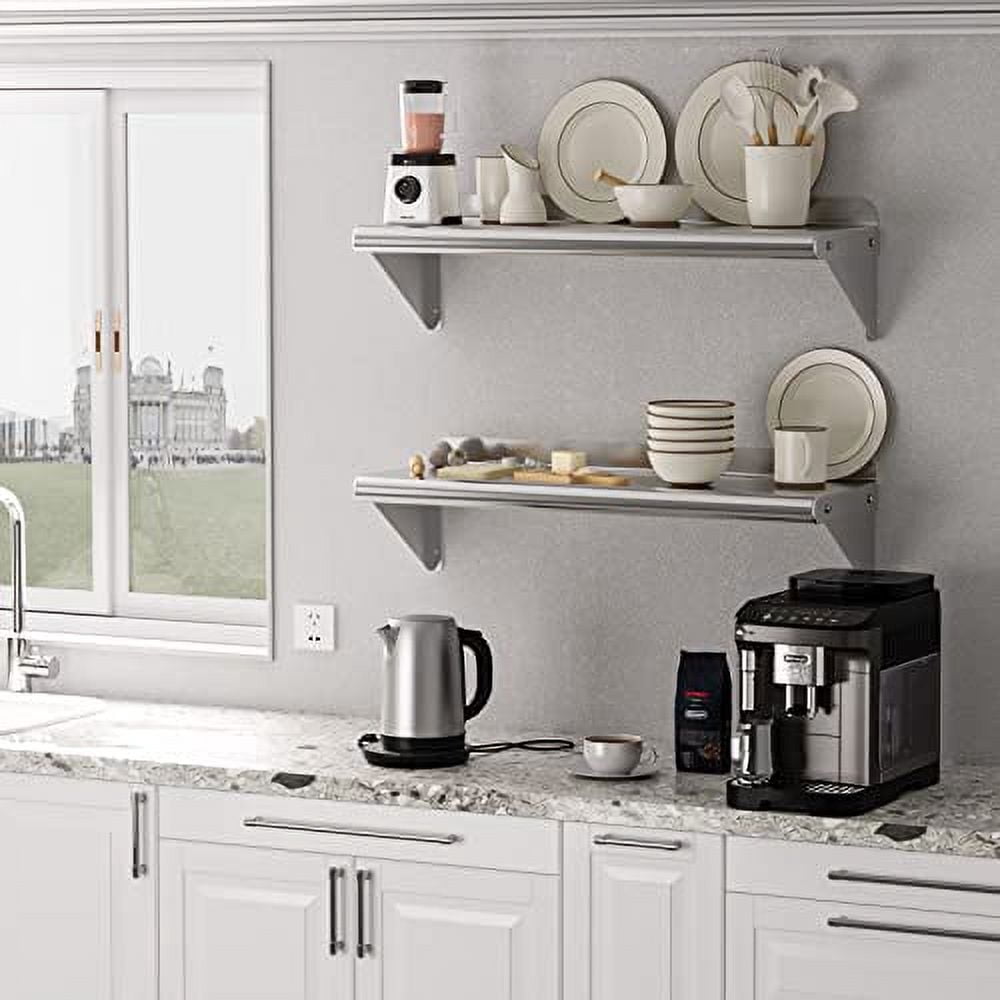 Huisuilinss Stainless Steel Wall Shelf with Backsplash,Heavy-Duty Commercial Grade Floating Shelf Stainless Shelves,Metal Storage Rack For Home Kitchen, Restaurant & Laundry Room