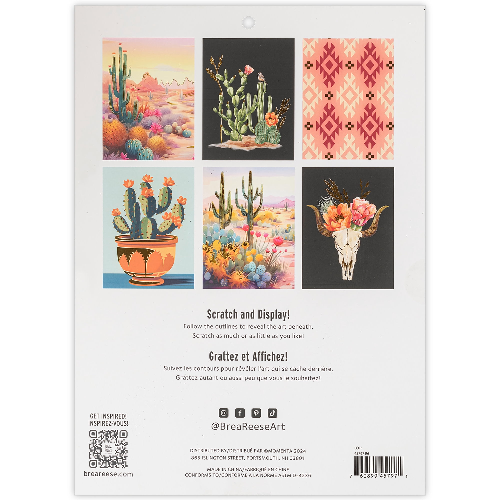 Brea Reese: Scratch Art Paper Pad - Cactus - 6 Landscape Designs, Guided Art, Metallic Accents, Dual-Tip Stylus & Brush, 9x12" Pages, Adult Craft