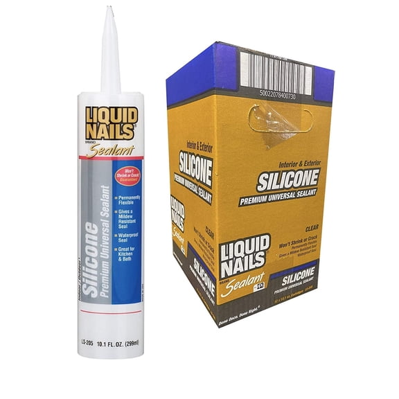 Liquid Nails Silicone Sealant Clear 10.1 oz Interior Exterior Waterproof Flexible Adhesive