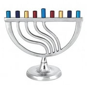 MENORA ALUMINUM SWIRLED CONTEMPORARY MENORAH WITH BRIGHT CAPS