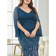 thumbnail image 6 of Womens Mermaid Plus Size V Neck Sequin Evening Dress Long Sleeves Mother of The Bride Gowns Royal Blue, 6 of 7