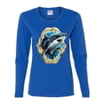 thumbnail image 2 of Ocean Shark Big Mouth Womens Graphic Long Sleeve T-Shirt, Royal, Medium, 2 of 3