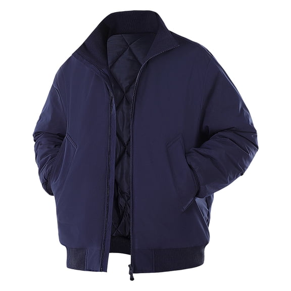 YLSDY Men's Lightweight Parka Jacket Water Resistant Windproof Quilted Full Zip Winter Warm Casual Work Coat Dark Blue XXL